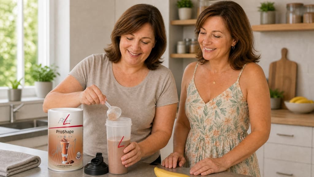 Két hölgy a konyhában FitLine ProShape All-in-1 shake-et készít